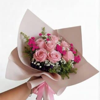Blushing Garden — Pink Rose Hand-Tied Bouquet