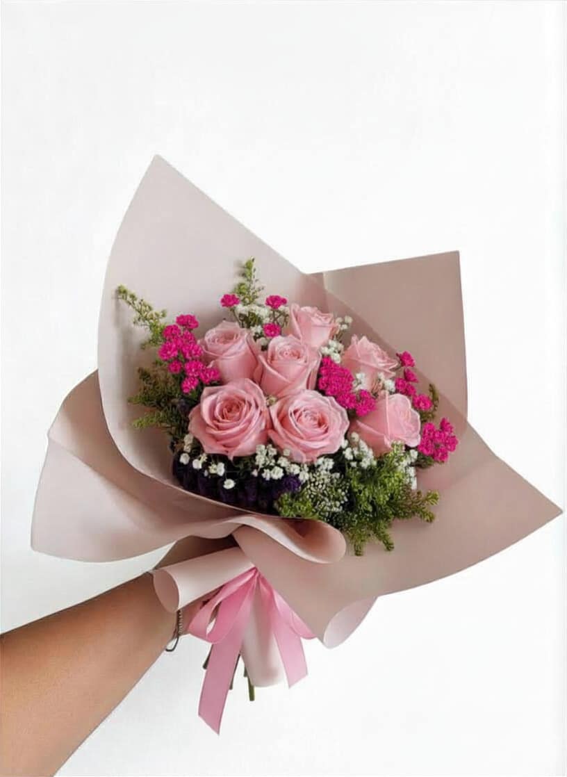 Blushing Garden — Pink Rose Hand-Tied Bouquet