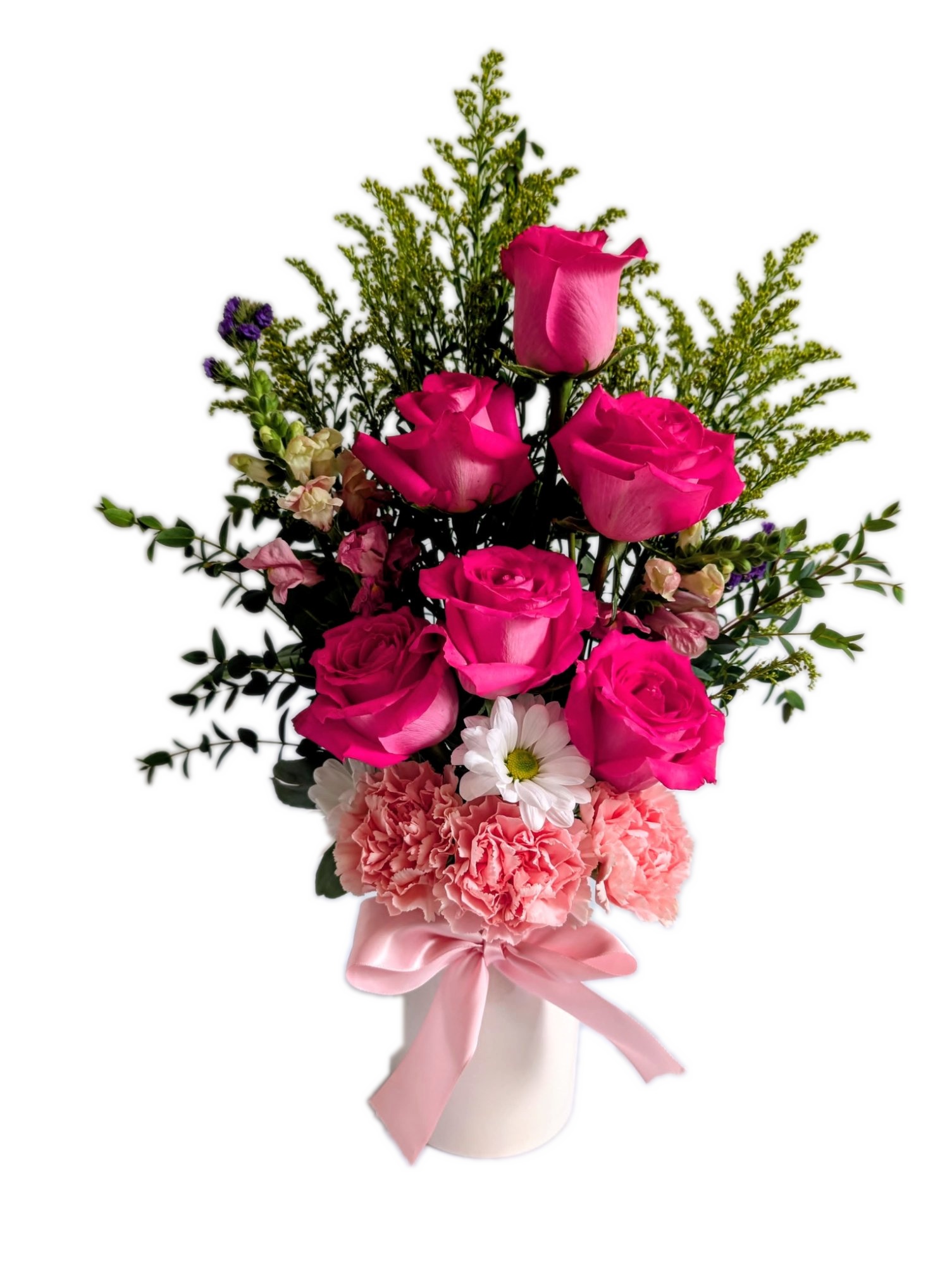 Garden in Bloom — Hot Pink Rose & Carnation Vase